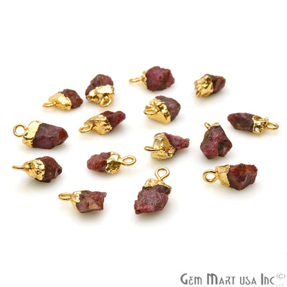 Rough Ruby Gemstone 14x6mm Organic Gold Edged Connector - GemMartUSA