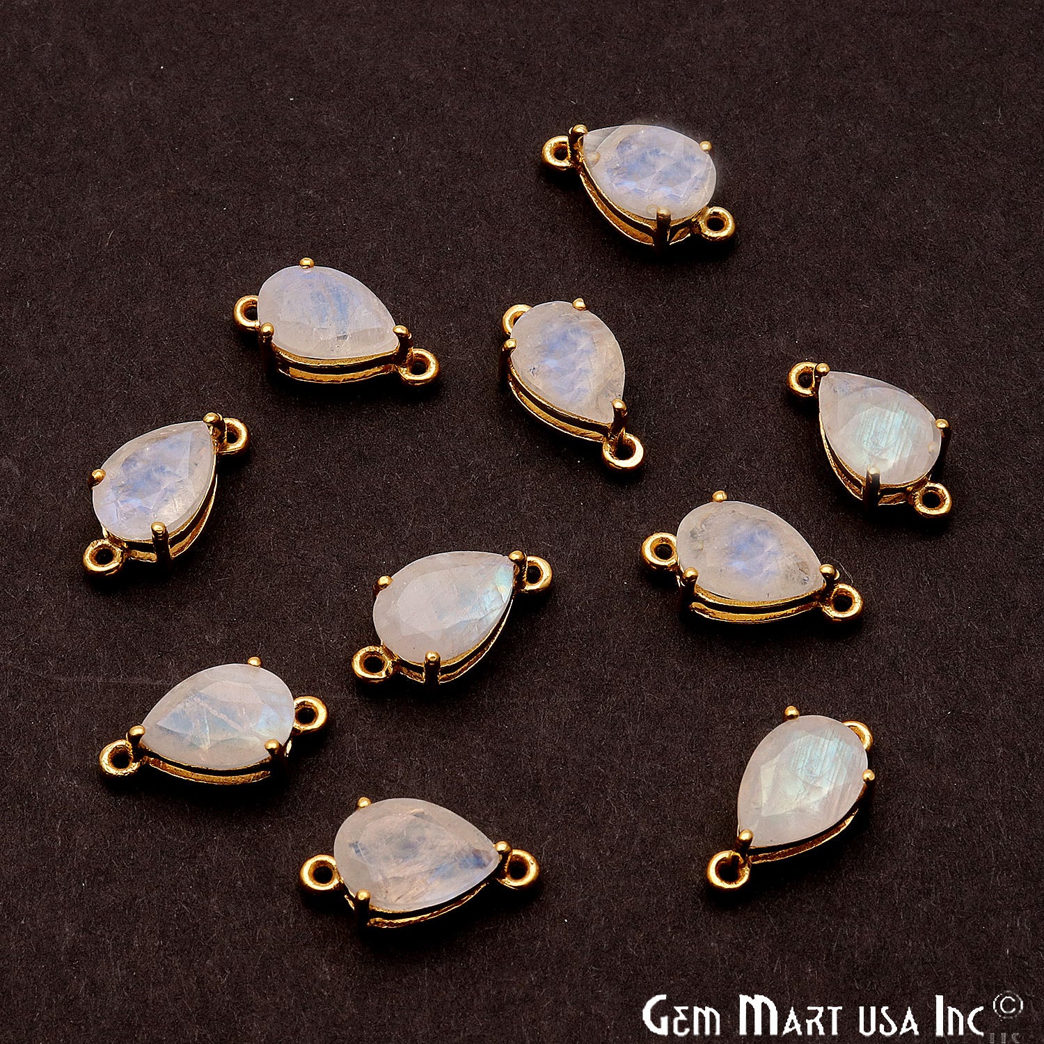 Rainbow Moonstone Prong Setting Gold Plated Flashy Gemstone Connector - GemMartUSA