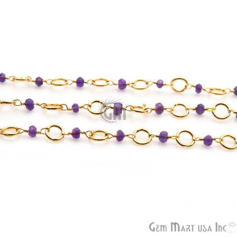 Amethys Beads Gold Plated Finding Rosary Chain - GemMartUSA