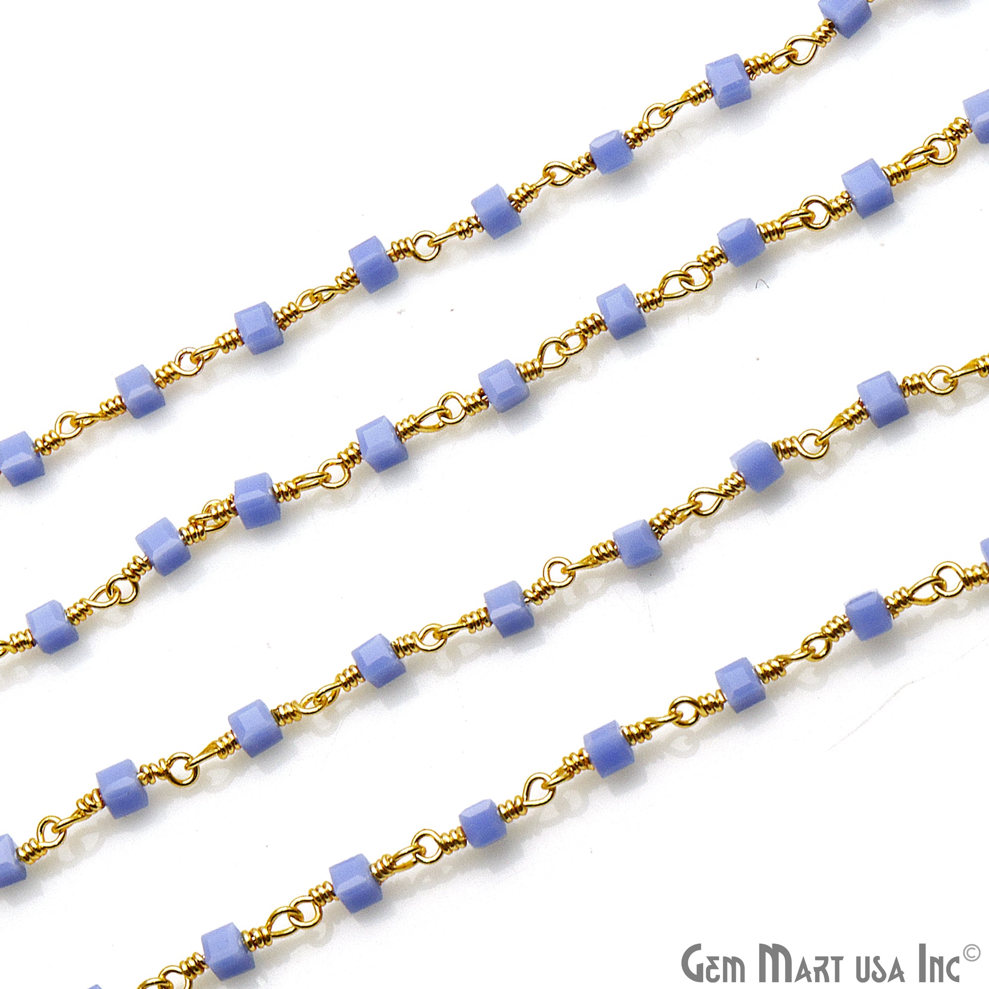 Tanzanite Cube Faceted 2mm Gold Wire Wrapped Rosary Chain - GemMartUSA