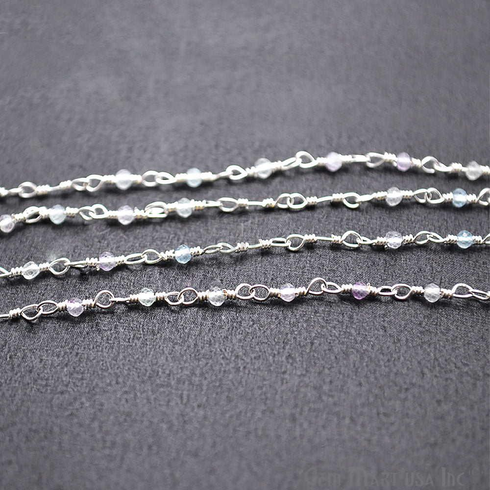 Fluorite Silver Plated Wire Wrapped Gemstone Beads Rosary Chain (763838955567)