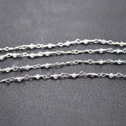 Fluorite Silver Plated Wire Wrapped Gemstone Beads Rosary Chain (763838955567)