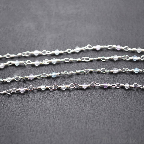 Fluorite Silver Plated Wire Wrapped Gemstone Beads Rosary Chain (763838955567)