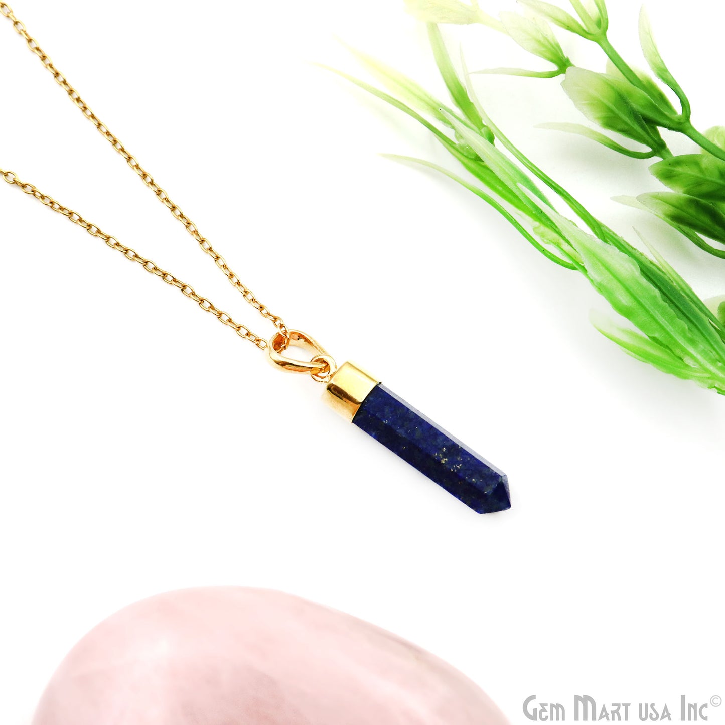 Lapis Pencil Pendant 32x6mm Single Bail Electroplated Pendant