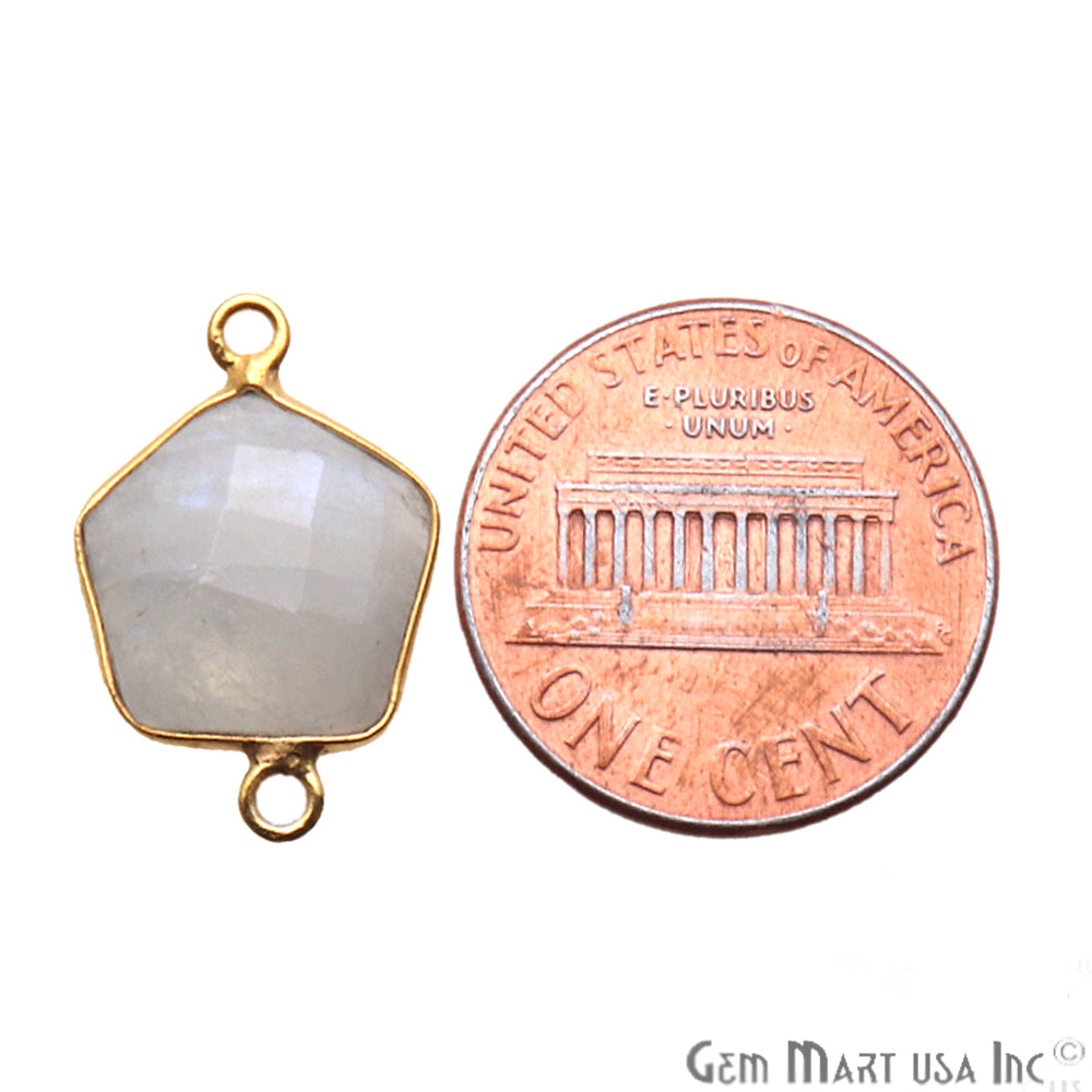 Rainbow Moonstone Pentagon Gold Plated Double Bail 19x13mm Gemstone Connector - GemMartUSA