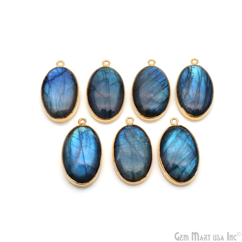 Flashy Labradorite 32x18mm Cabochon Oval Single Bail Gold Electroplated Gemstone Connector
