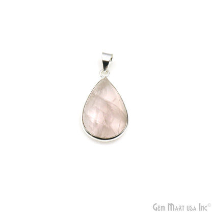 Rose Quartz Gemstone Pears 32x19mm Sterling Silver Necklace Pendant 1PC