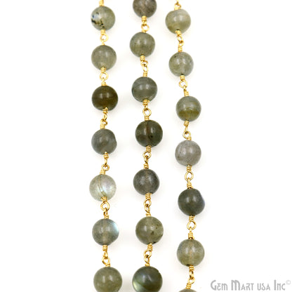 Labradorite 7-8mm Gold Plated Cabochon Beads Rosary Chain