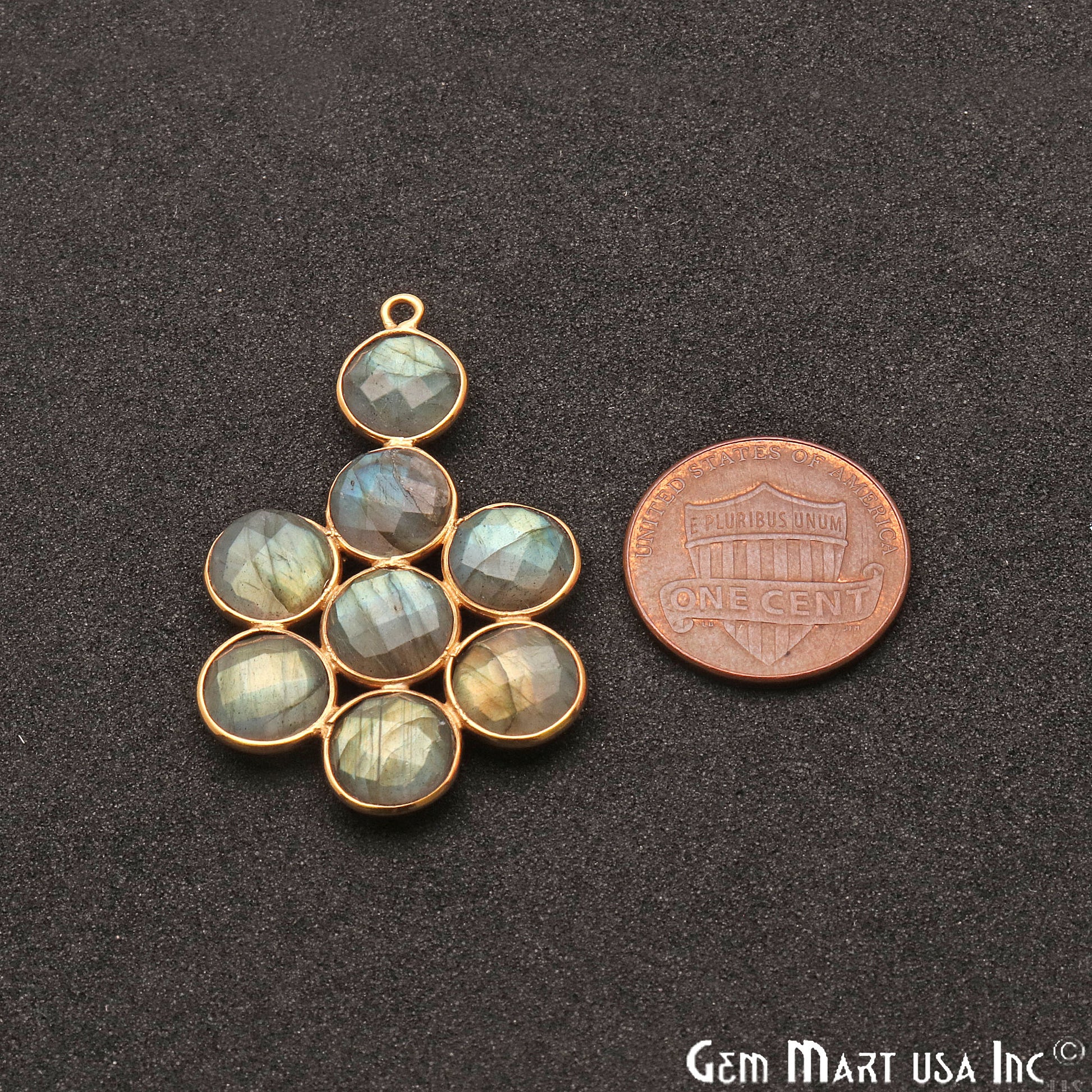 Labradorite Flower 39X27mm Gold Plated Single Bail Connector Component - GemMartUSA