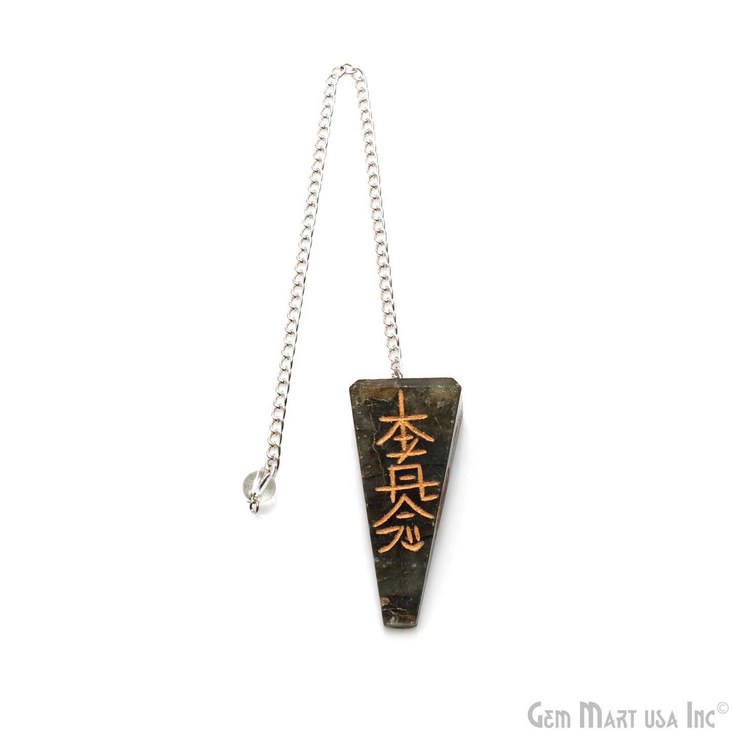 Gemstone Healing Pendulum Pendant, 44x17mm Healing Gemstone With Chinese Symbols, Reiki Symbols Pendulum