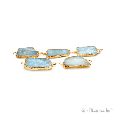 Aquamarine Free Form 42x30mm Gold Electroplated Gemstone Double Bail Connector