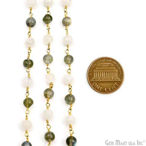 Labradorite & Rainbow Cabochon Beads 5-6mm Gold Plated Gemstone Rosary Chain