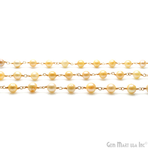 Golden Pearl Round 5-6mm Gold Wire Wrapped Beads Rosary Chain