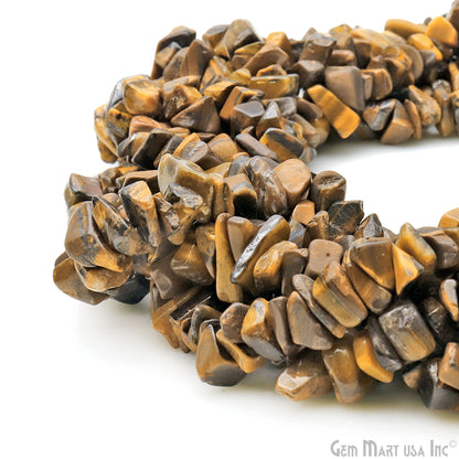 Tiger Eye Chip Beads, 34 Inch, Natural Chip Strands, Drilled Strung Nugget Beads, 7-10mm, Polished, GemMartUSA (CHTE-70004)