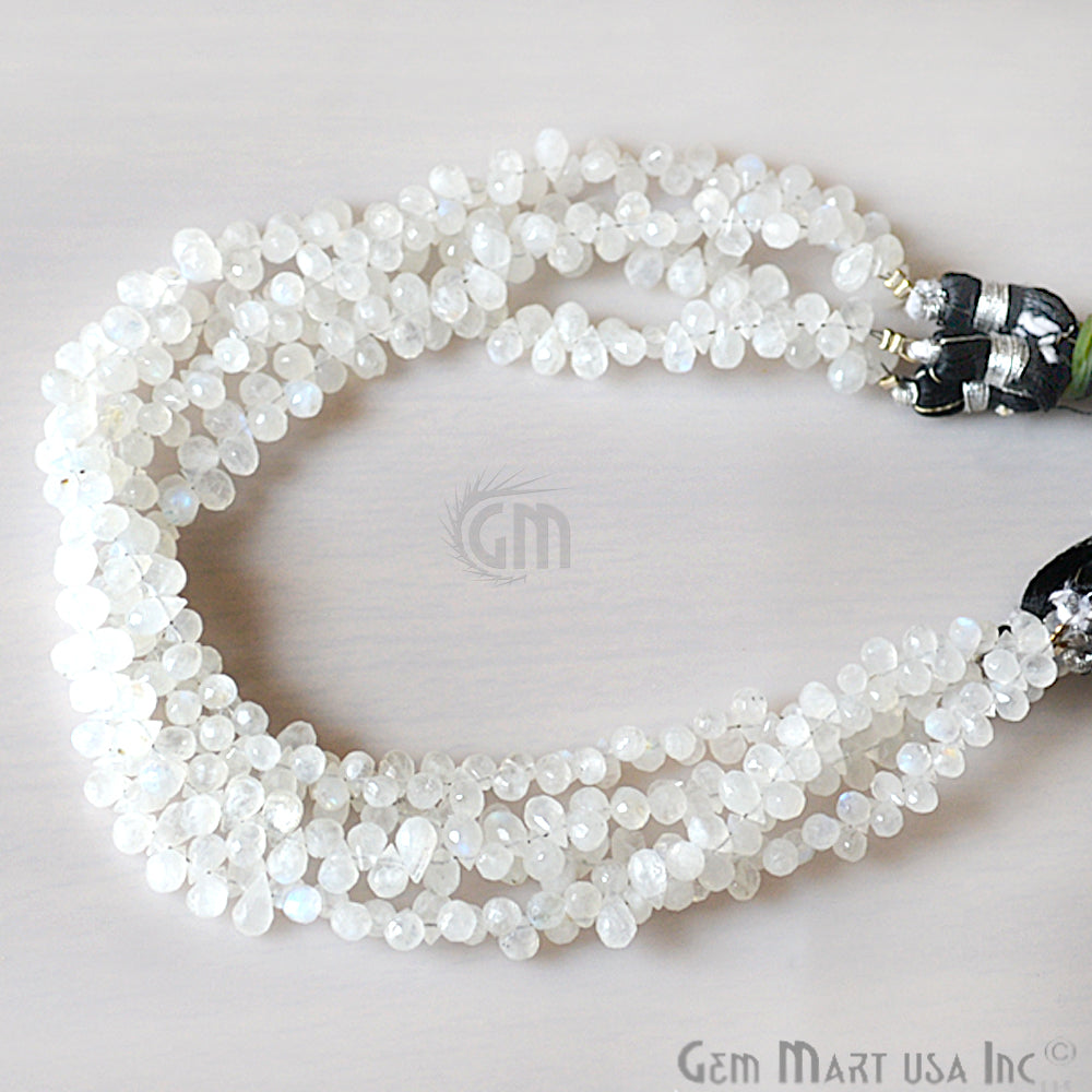 Rainbow Moonstone Briolette Faceted Gemstone 6x4mm Rondelle Beads - GemMartUSA