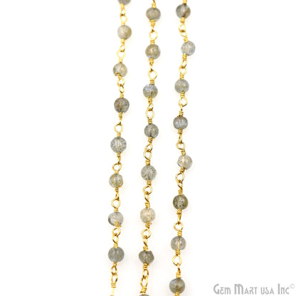 Labradorite Cabochon 3-3.5mm Gold Wire Wrapped Rosary Chain