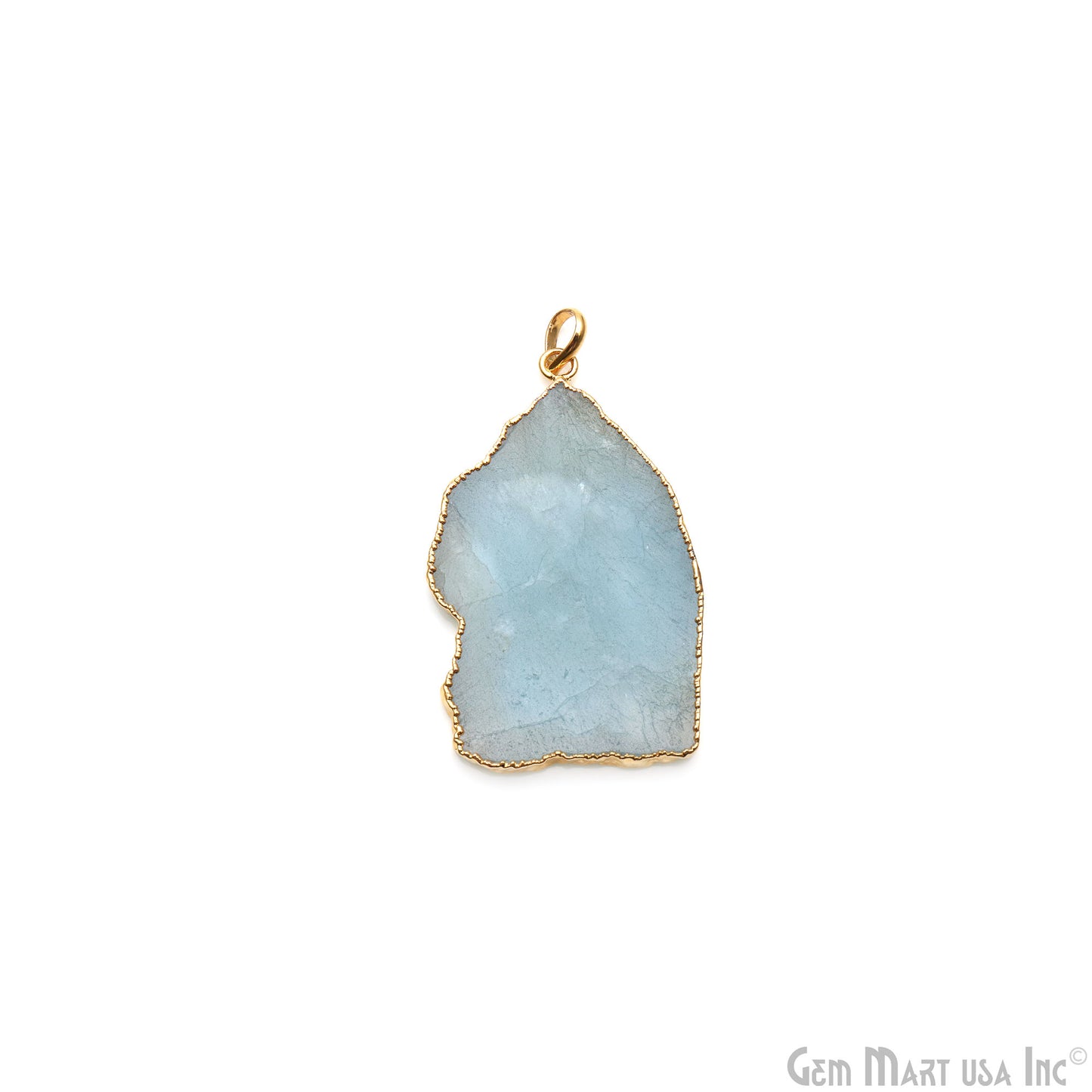 Aquamarine Free Form shape 54x31mm Gold Electroplated Gemstone Single Bail Pendant