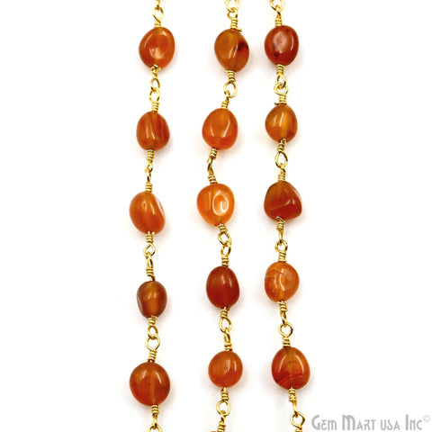 Carnelian Tumble Beads 8x5mm Gold Plated Gemstone Rosary Chain