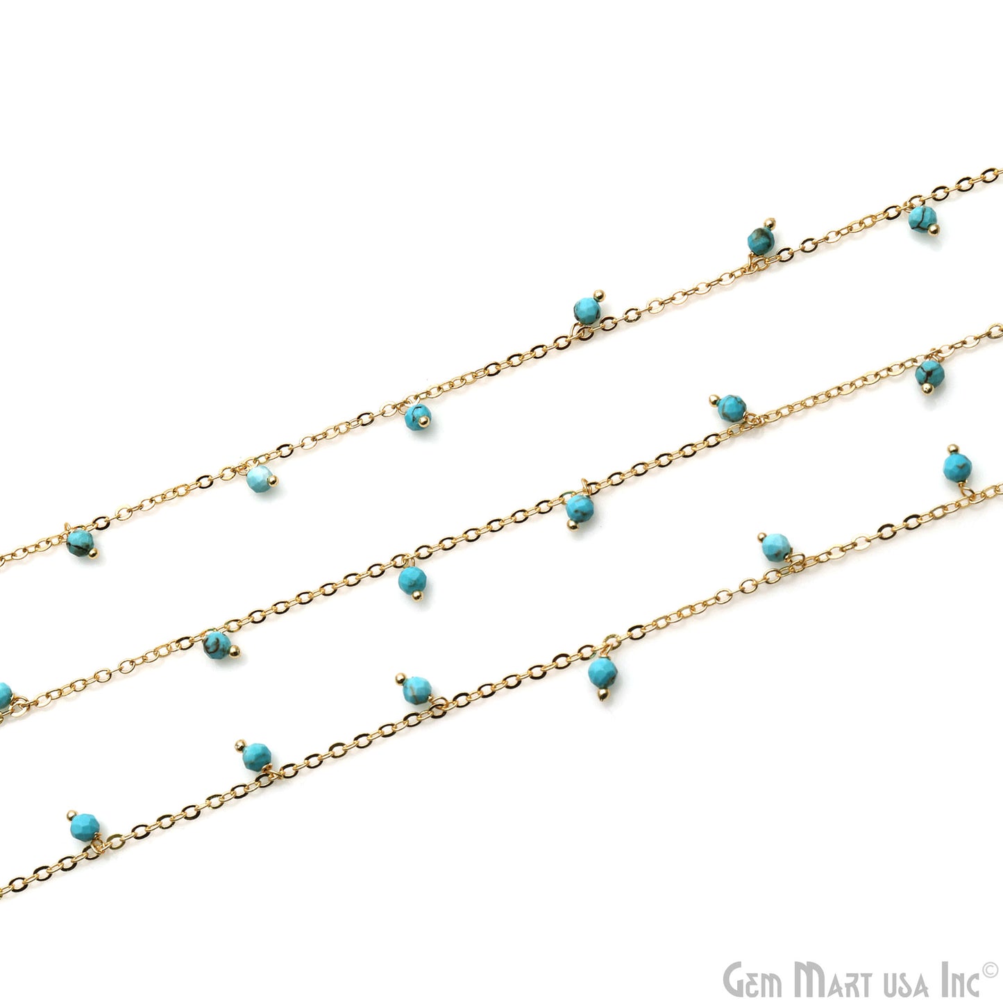 Turquoise Faceted Beads Gold Plated Wire Wrapped Cluster Rosary Chain (762740867119)