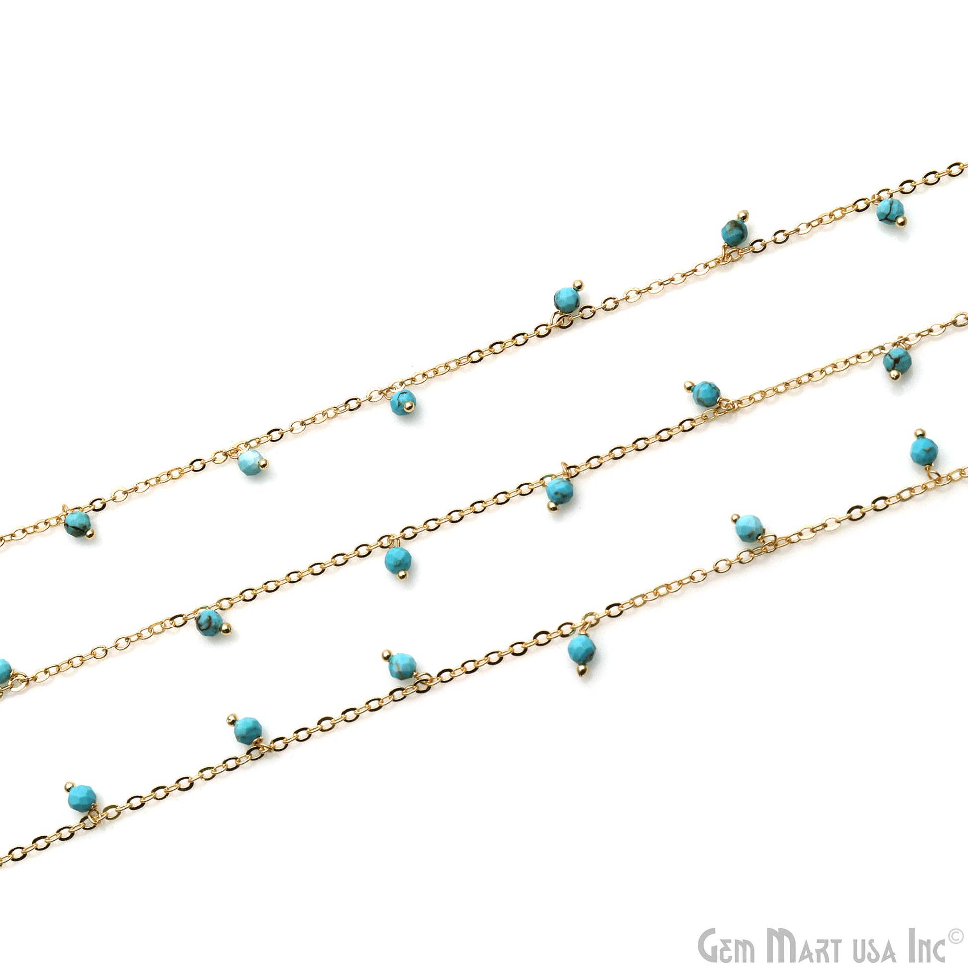 Turquoise Faceted Beads Gold Plated Wire Wrapped Cluster Rosary Chain (762740867119)