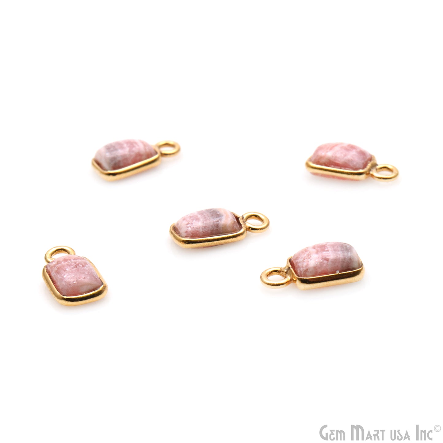 Strawberry Quartz Cabochon 6x4mm Rectangle Gold Plated Bezel Connector