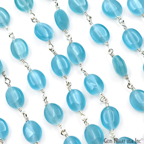 Blue Monalisa Tumble Beads 12x5mm Silver Plated Gemstone Rosary Chain