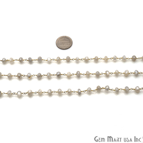 Coated Grey Jade 6-7mm Gold Plated Wire Wrapped Rosary Chain - GemMartUSA