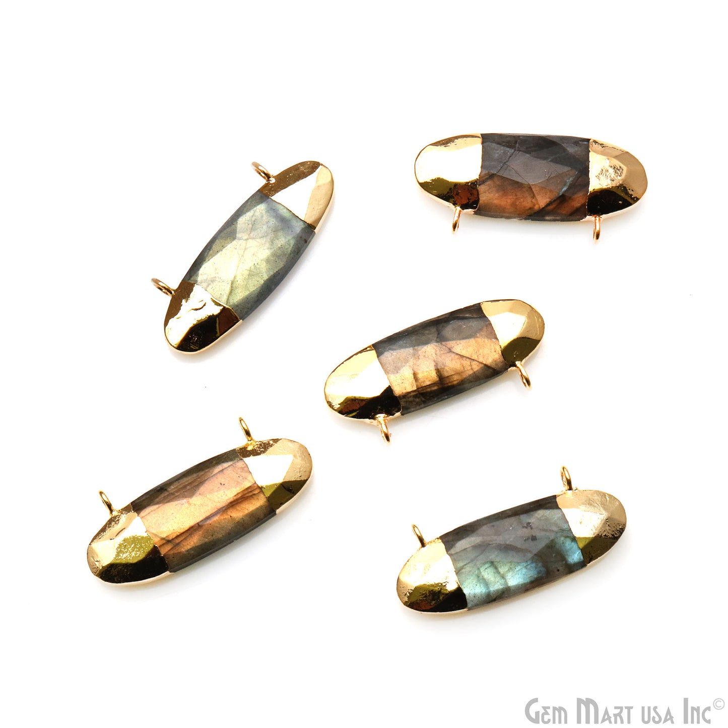 Labradorite Oval 30x13mm Gold Electroplated Double Bail Gemstone Connector