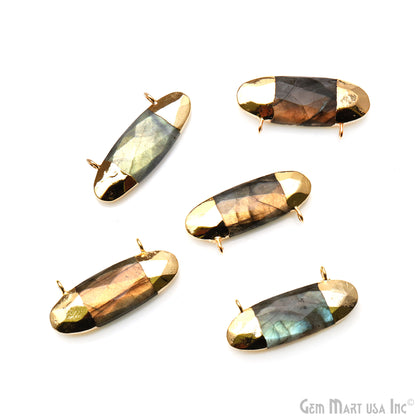 Labradorite Oval 30x13mm Gold Electroplated Double Bail Gemstone Connector