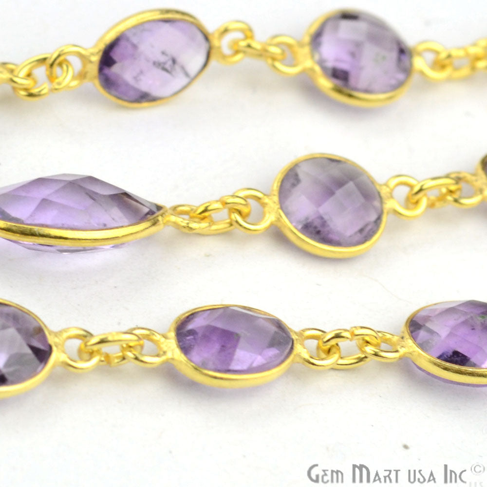 Amethyhst 10mm Mix Faceted Shapes Gold Plated Bezel Continuous Connector Chain - GemMartUSA (764000927791)