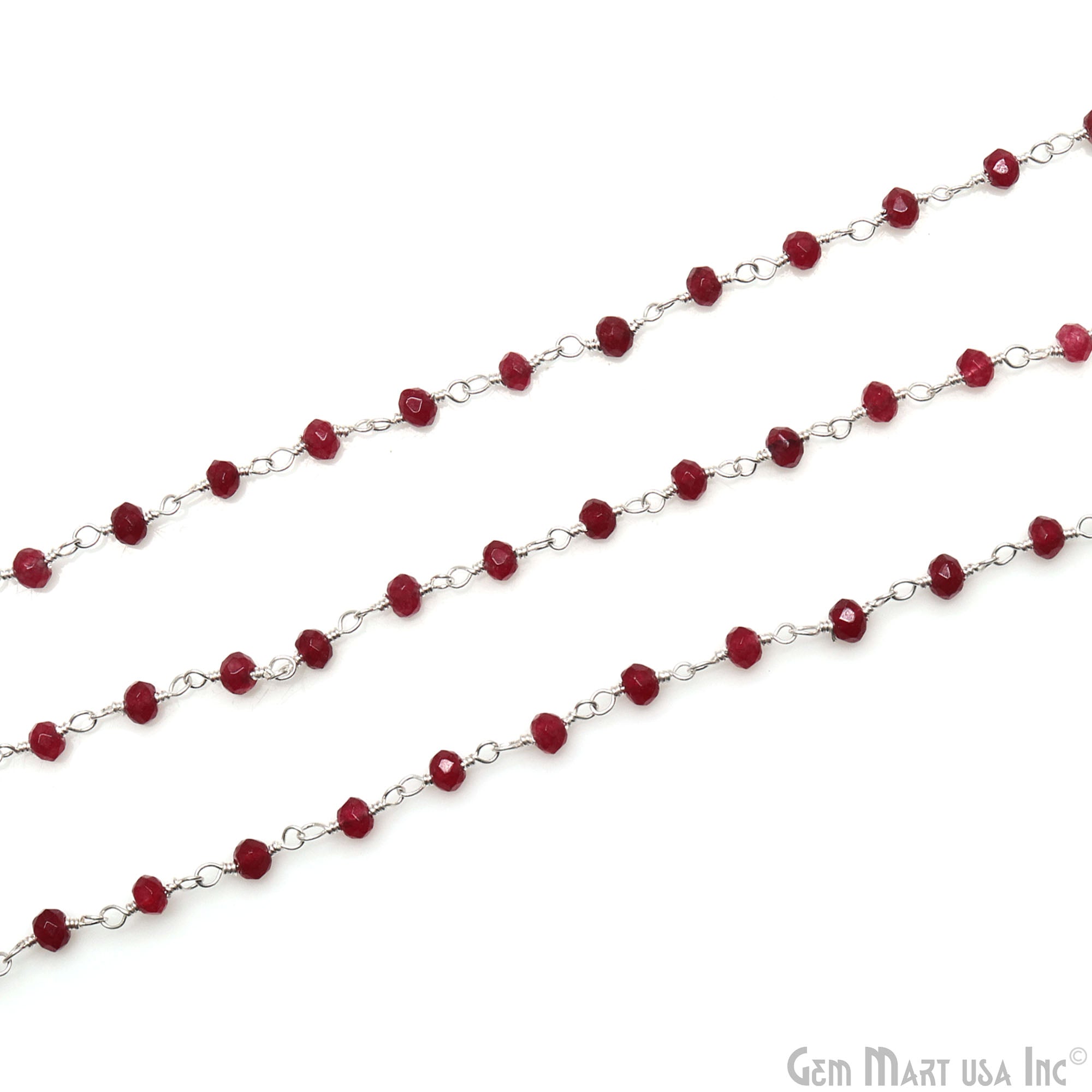Ruby Jade Faceted 3-3.5mm Silver Wire Wrapped Rosary Chain