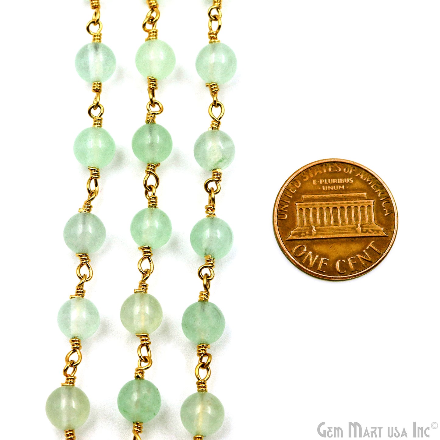 Aqua Jade Cabochon Beads 6mm Gold Plated Gemstone Rosary Chain