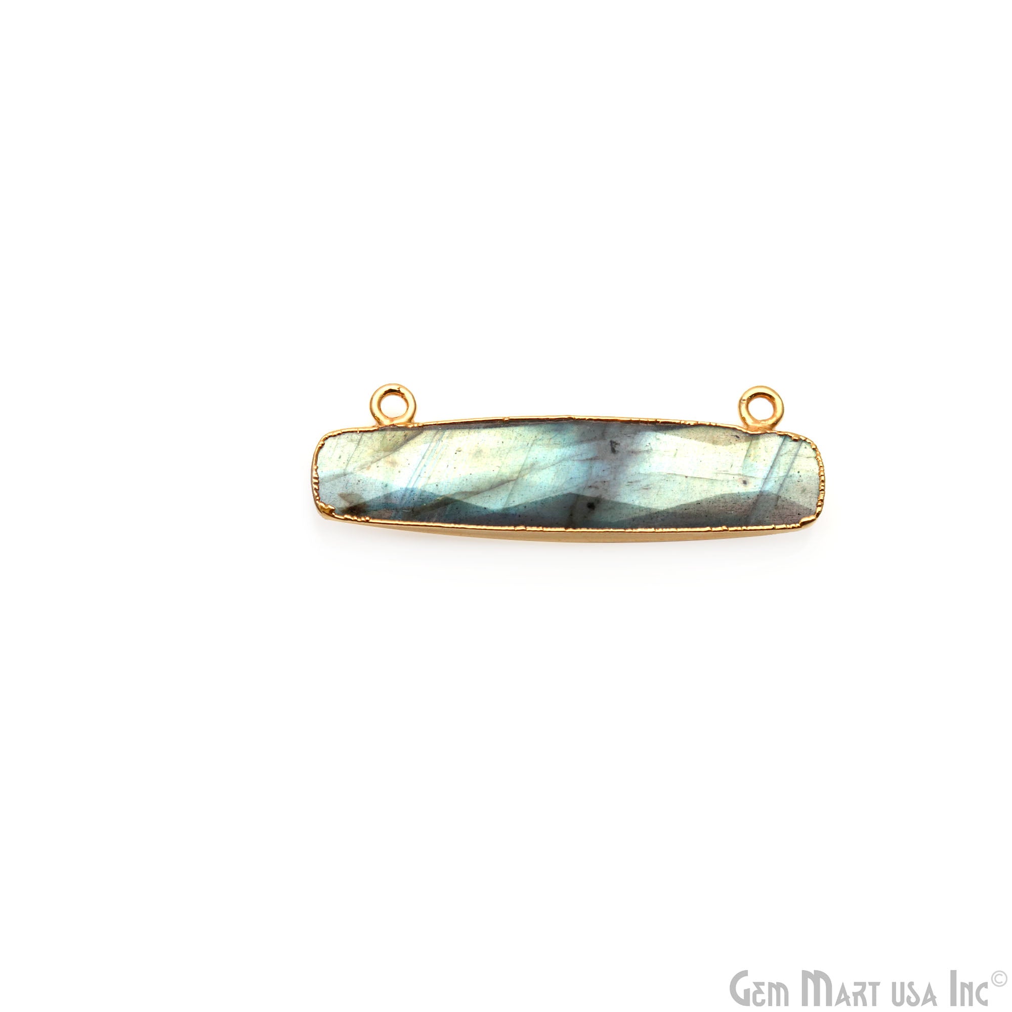Labradorite Rectangle Bar 40x13mm Gold Electroplated Double Bail Connector
