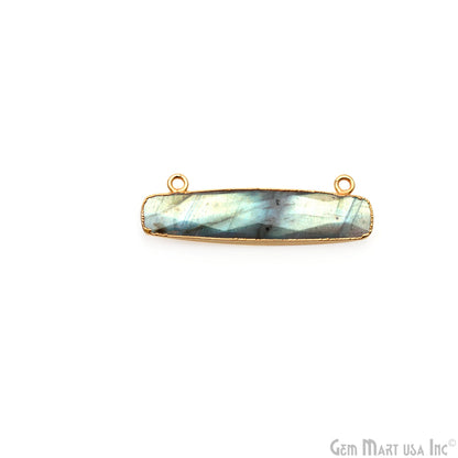 Labradorite Rectangle Bar 40x13mm Gold Electroplated Double Bail Connector