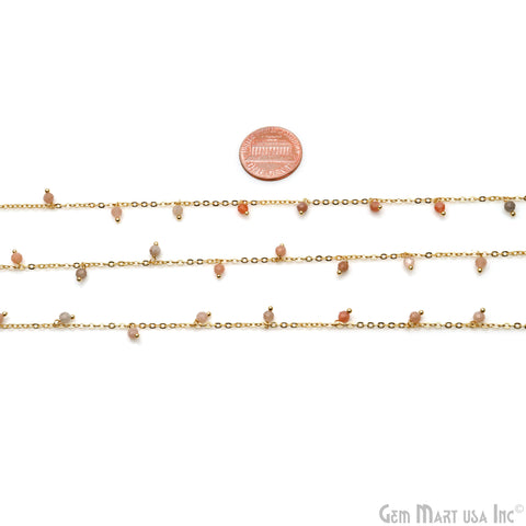 Pink Opal Faceted Beads Gold Wire Wrapped Cluster Rosary Chain (763654307887)