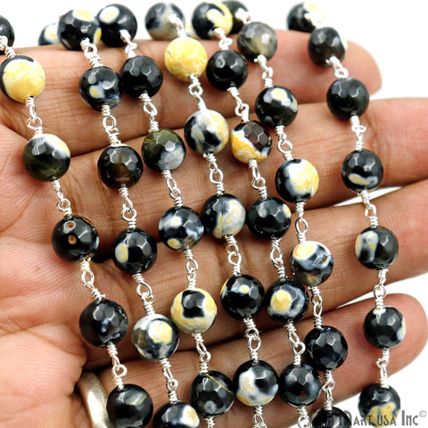 Bio Lemon jade Faceted Beads 8mm Silver Wire Wrapped Rosary Chain