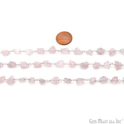 Rose Quartz Free Form Nugget 6-8mm Silver Plated Rosary Chain