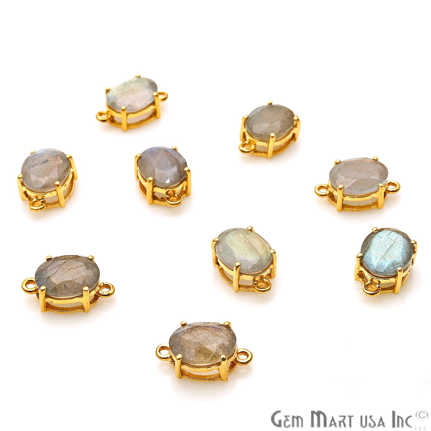 Labradorite Prong Setting Gold Plated Flashy Gemstone Connector - GemMartUSA