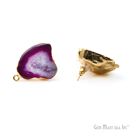 DIY Agate Slice Geode Druzy Gold Edged Loop Connector Studs Earrings