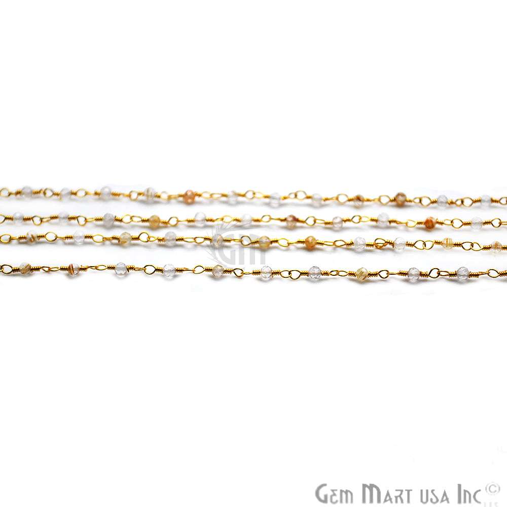 Crystal Rondelle Gold Plated Wire Wrapped Gemstone Beads Rosary Chain (762935705647)