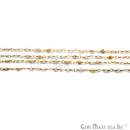 Crystal Rondelle Gold Plated Wire Wrapped Gemstone Beads Rosary Chain (762935705647)