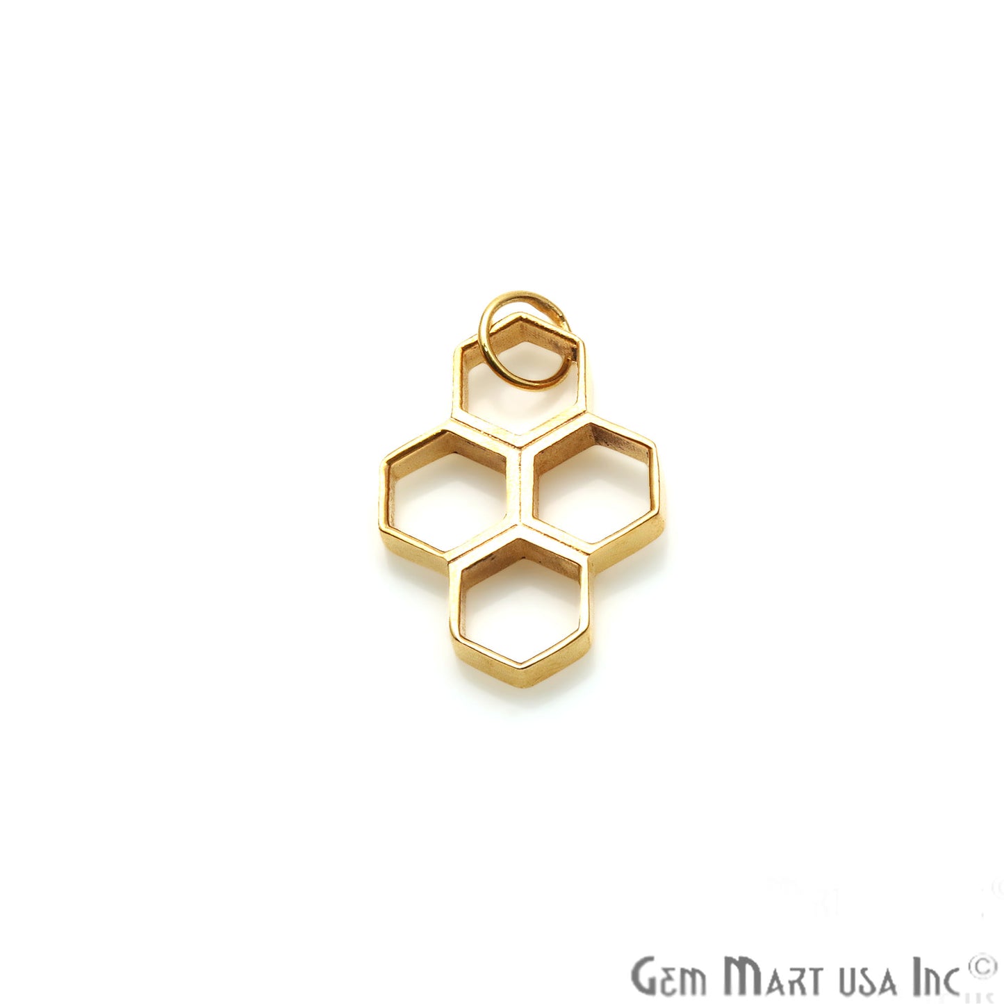 Hexagon Shaped 24x17mm Gold Plated Finding Charm, Four hexagon attached, Gold Jewelry Charm, Single Bail connector - GemMartUSA