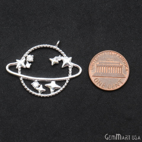 Saturn Planet Charm Pendant Necklace Celestial Sky Galaxy & Stone Stars Necklace Jewelry