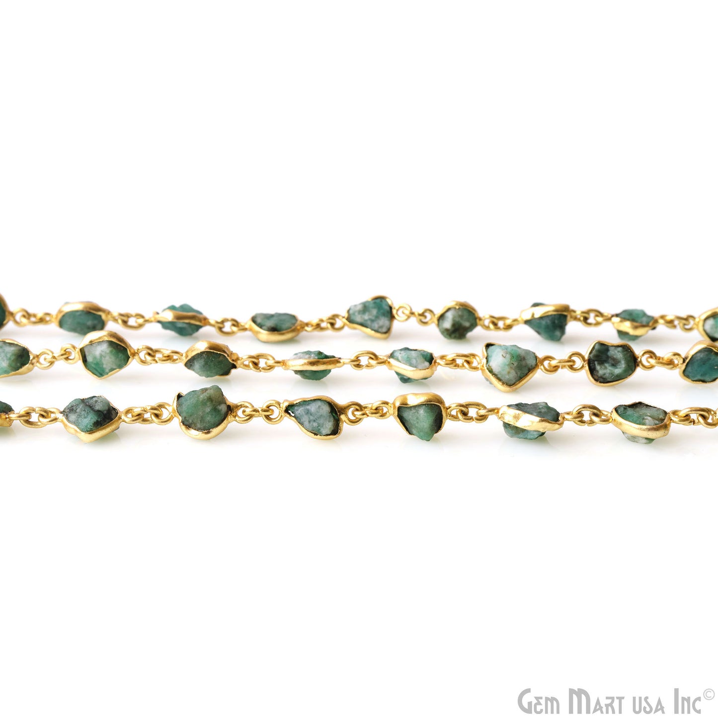 Rough Emerald Organic 10mm Gold Plated Bezel Continuous Connector Chain