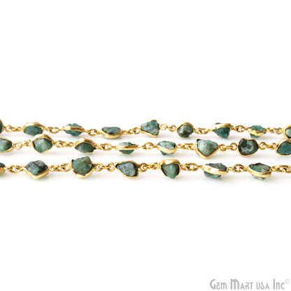 Rough Emerald Organic 10mm Gold Plated Bezel Continuous Connector Chain