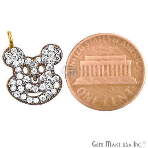 Cubic Zircon Pave 'Micky Face' Gold Vermeil Charm For Bracelet & Pendants - GemMartUSA