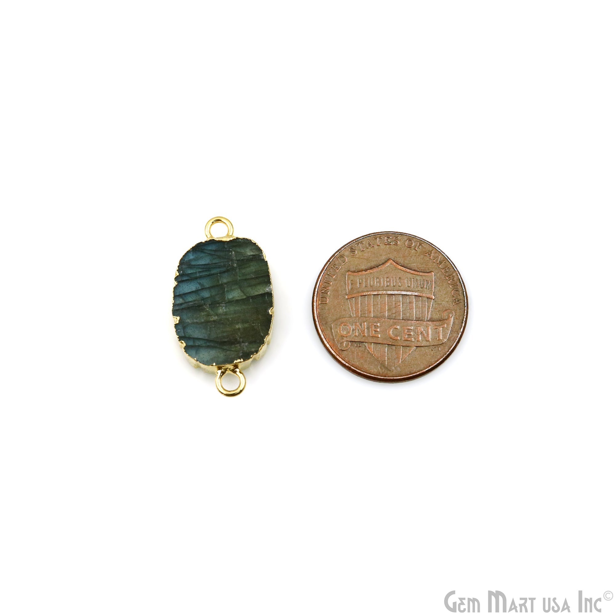Labradorite 23x12mm Organic Shape Gold Electroplated Double Bail Gemstone Connector
