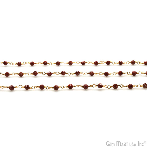 Sunstone 2.5-3mm Gold Plated Beaded Wire Wrapped Rosary Chain
