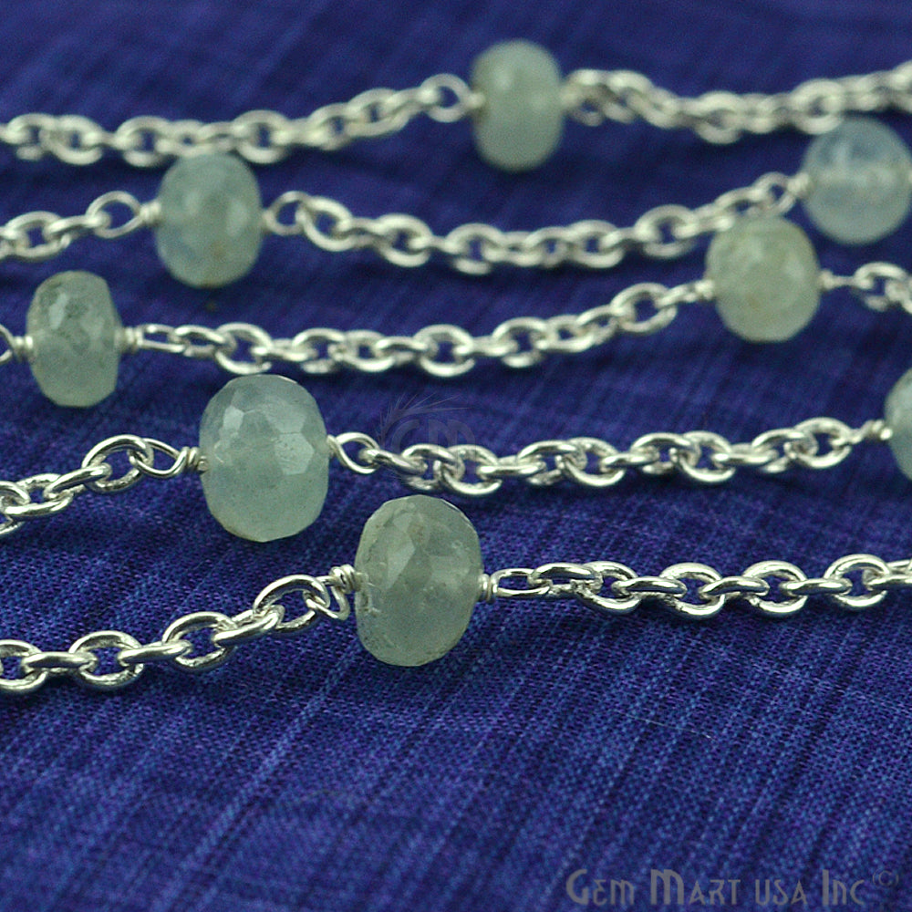 Prehnite Beads Chain, Silver Plated Wire Wrapped Rosary Chain (763959640111)