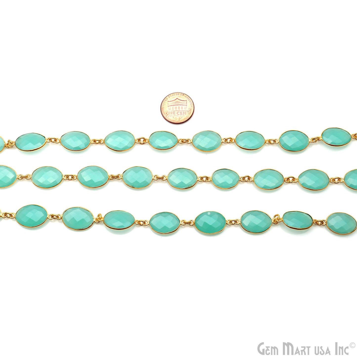 Aqua Chalcedony 12x16mm Oval Gold Plated Bezel Continuous Connector Chain